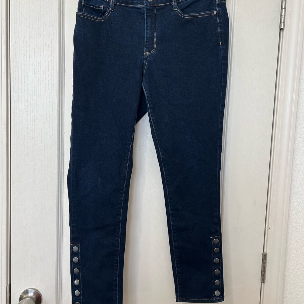 a.n.a Dark Indigo Ankle Jeans with Button Accents
